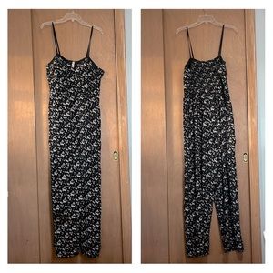 Xhilaration black floral jumpsuit pantsuit padded cups smocked elastic back XXL